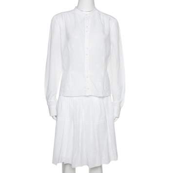 Dior White Embroidered Cotton Skirt & Top Set L