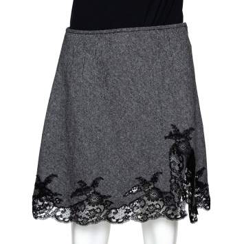 Pre Owned Dior Monochrome Wool Lace Trim Mini Skirt M