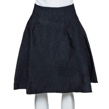 Pre Owned Dior Black Floral Embossed Cotton Silk Flared Skirt M