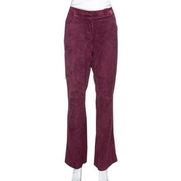 Pre Owned Dior Bordeaux Suede Flared Trousers M