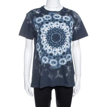 Pre Owned Dior Midnight Blue Printed Cotton & Linen Kalei Diorscopic T-Shirt M