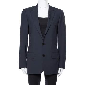 Pre Owned Dior Navy Blue Wool Tailored Blazer L