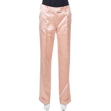 Pre Owned Dior Boutique Peach Satin Flared Trousers S