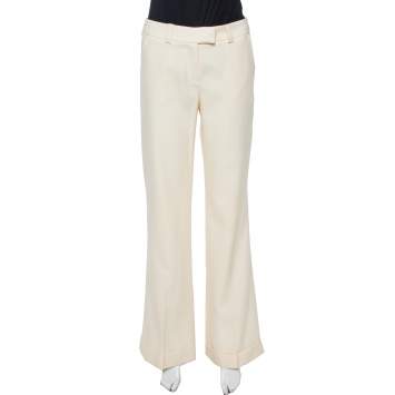 Pre Owned Dior Boutique Cream Wool Flared Trousers S