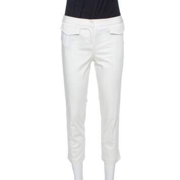 Pre Owned Dior Boutique Off White Stretch Cotton Cropped Pants S