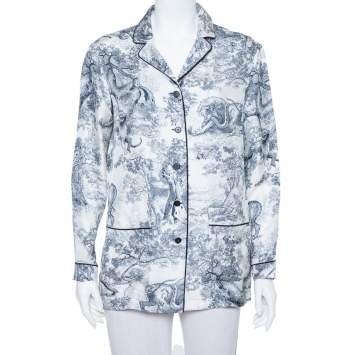 Pre Owned Christian Dior White Toile de Jouy Printed Silk Chez Moi Pajama Jacket M
