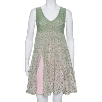 Pre Owned Dior Green & Pink Lurex Knit Flared Tent Dress S