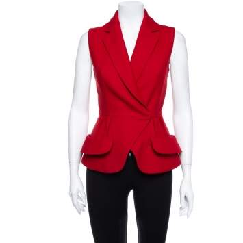 Pre Owned Christian Dior Red Wool Sleeveless Blazer M