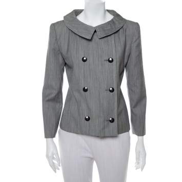 Pre Owned Christian Dior Grey Wool Double Breasted Vintage Blazer M