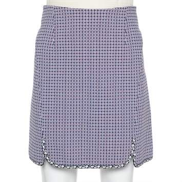 Pre Owned Christian Dior Navy Blue Patterned Knit Contrast Trim Detail Mini Skirt S