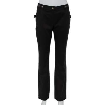 Pre Owned Christian Dior Black Wool Rockstud Leather Belt Detail Straight Leg Pants M