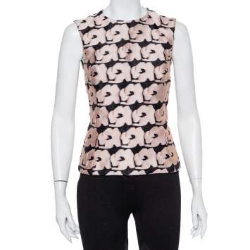Christian Dior Black & Pink Jacquard Sleeveless Top M