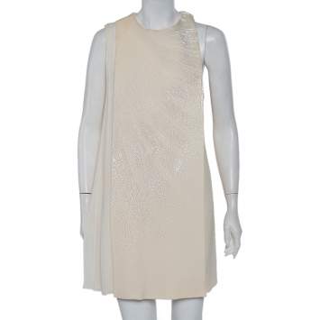 مملوكة مسبقًا Christian Dior Cream Wool & Silk Sequin Embellished Cape Detail Shift Dress M