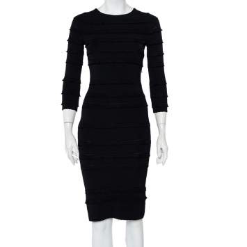 Pre Owned Christian Dior Black Knit Ruffle Detail Sheath Dress S