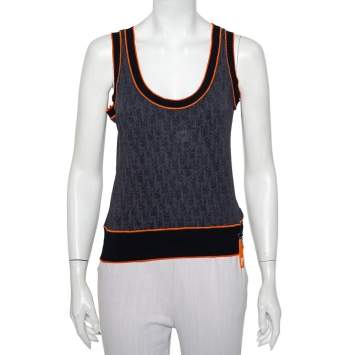 Pre Owned Christian Dior Navy Blue Oblique monogram Jersey Tank Top M