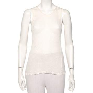 Pre Owned Christian Dior Off-White Perforated Knit Tank Top M 