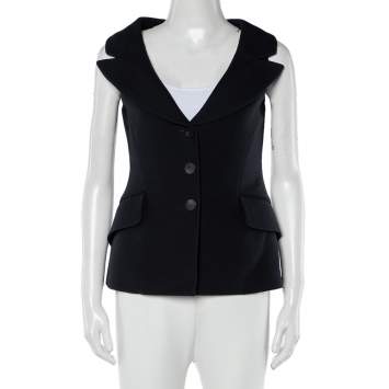 Pre Owned Christian Dior Black Wool & Silk Sleeveless Blazer S