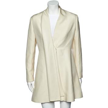 Pre Owned Christian Dior Ecru Wool & Silk Mid Length Jacket M