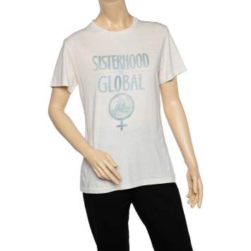 Pre Owned Christian Dior White Sisterhood Printed Cotton And Linen Oversized T-Shirt S
