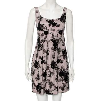 Pre Owned Dior Lilac Floral Embroidered Silk Sleeveless Pleated Dress M 
