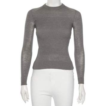 Pre Owned Christian Dior Grey Silk & Cashmere Knit Sweater S