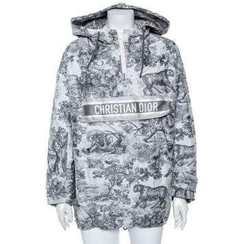 Pre Owned Dior Grey Printed Synthetic Hooded Oversized Anorak S
