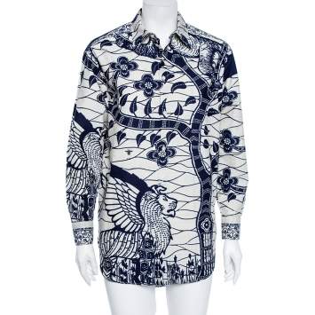 Pre Owned Dior Blue Printed Cotton La Roue De La Fortune Oversized Shirt S