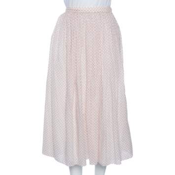 Pre Owned Dior Pink Polka Dotted Cotton Pleated Pleated Midi Skirt M