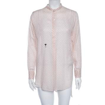 Pre Owned Dior Pink Polka Dotted Cotton Button Front Oversized Shirt S
