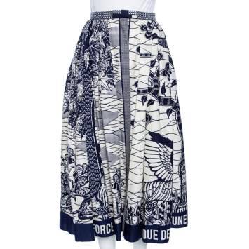 Pre Owned Dior Blue Printed Cotton La Roue De La Fortune Front Open Skirt M