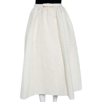 Pre Owned Dior Off-White Crinkled Front Open Maxi Skirt M