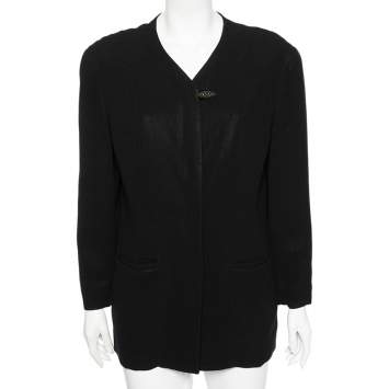 Pre Owned Dior Vintage Black Crepe Button Front Blazer Jacket L