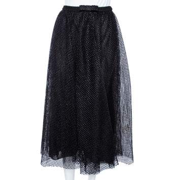 Pre Owned Christian Dior Black Synthetic Mesh Wrap Detail Midi Skirt M 