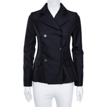Pre Owned Christian Dior Black Wool & Mohair Double Breasted Blazer S