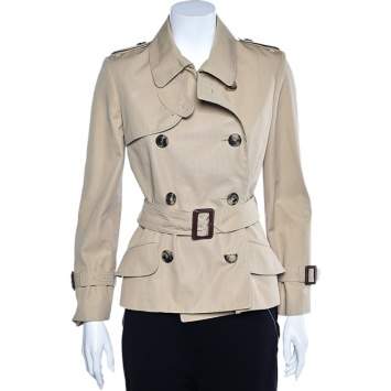 Pre Owned Christian Dior Beige Cotton Belted Double Breasted Trench Jacket S
