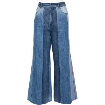 Pre Owned Dior Blue Patchwork Stitched Denim High Waisted Wide Leg Jeans L
