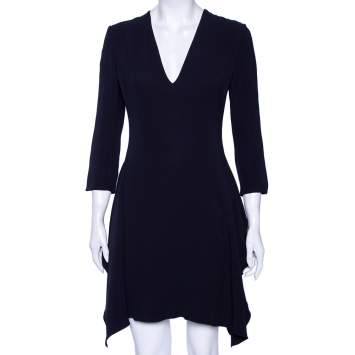 Pre Owned Dior Midnight Blue Silk Ruffled Hem Detailed Dress M