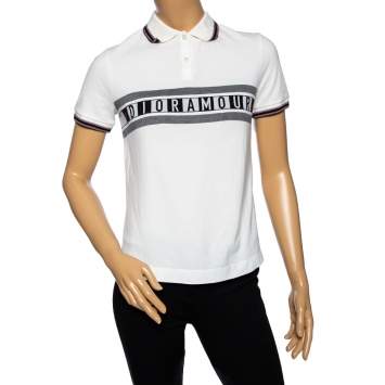 Pre Owned Dior White Cotton Pique Dior Amour Striped Polo T-Shirt S