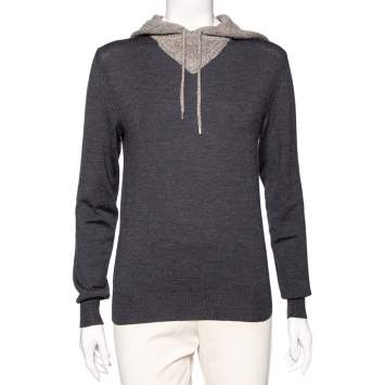 مملوكة مسبقًا Dior Grey Wool & Alpaca Knit Hooded Sweater XS