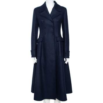 Pre Owned Dior Navy Blue Wool Double Breasted Flared Coat M