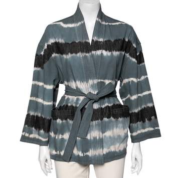 Pre Owned Dior Blue Tie-Dye Effect Cotton Palto Belted Jacket M