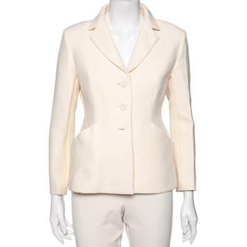 Pre Owned Dior Cream Wool Button Front Fitted Blazer M