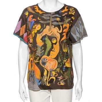Dior Brown Printed Cotton Short Sleeve T-Shirt M