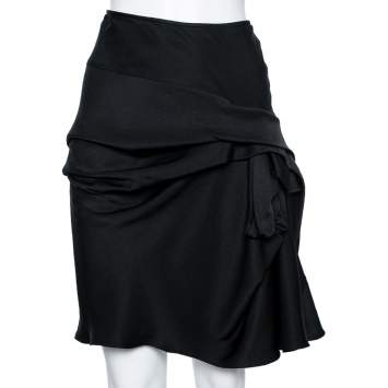 Pre Owned Dior Vintage Black Silk Draped Skirt S