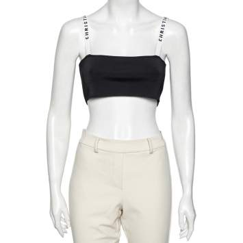 Pre Owned Christian Dior Black Logo Band Detail Knit Bralette Top L