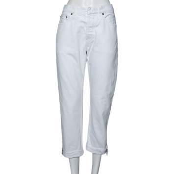 Pre Owned Dior White Denim Frayed Edge Detail Boyfriend Jeans M