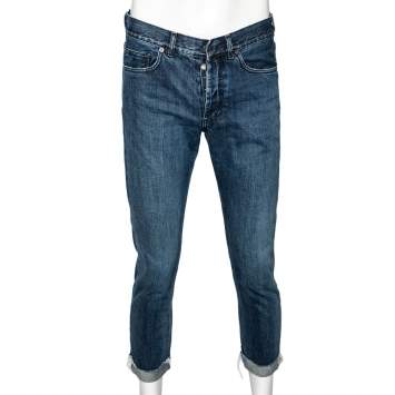 Pre Owned Dior Blue Denim Frayed Edge Detail Boyfriend Jeans M
