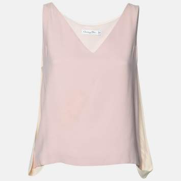 مملوكة مسبقًا Dior Pink & Cream Silk Crepe Overlay Draped Sleeveless Top M
