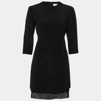 مملوكة مسبقًا Dior Black Crepe & Tulle Trimmed Round Neck Dress M