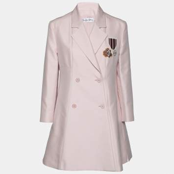Pre Owned Dior Pink Cotton Applique Detail Double Breasted Coat L